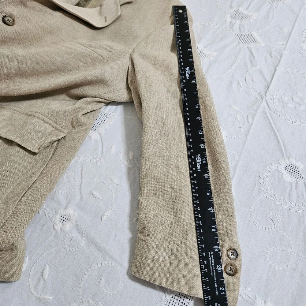 Huntington Mens Hopsack Blazer 3-Button Sport Coat Beige Made in USA Vintage 42S